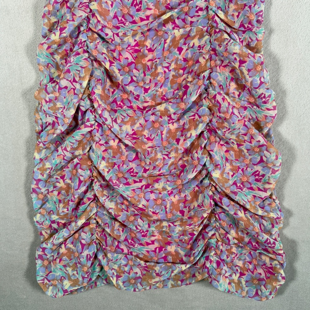 Lush Dress Womens Medium Floral Multicolor Ruched Puff Sleeve Sweetheart Mini - Picture 3 of 12